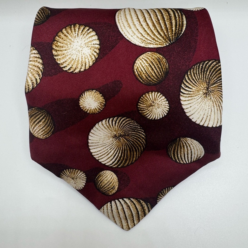 Perry Ellis Burgundy Silk Tie with Seashell Pattern